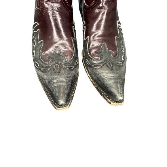 Mezcalero‎ Men's Burgundy Black Western Leather Cowboy Boots Size 7 - Picture 3 of 9